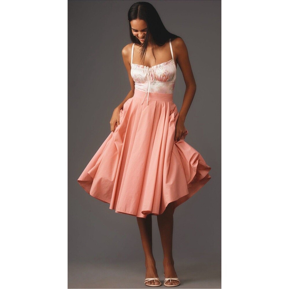 Anthropologie Mac Duggal Midi Skirt Women Pink Pleated Preppy Retro Large NWT